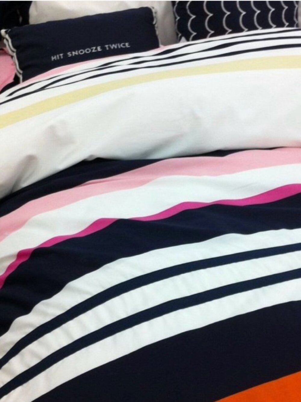 kate spade Beautiful Striped Duvet Cover in Navy, Orange, Pink, Cream